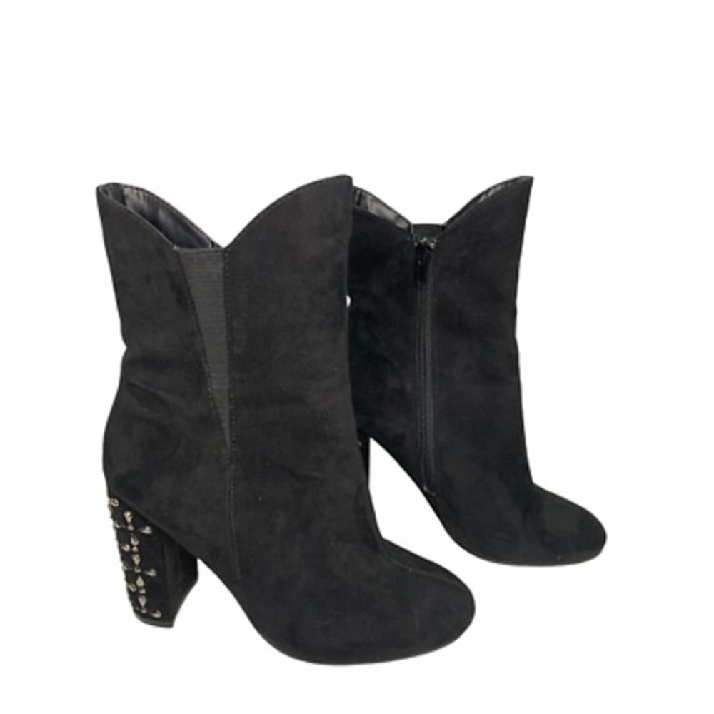 American Glamour Badgley Mischka Black Studded Faux Suede Ankle Boots 6.5